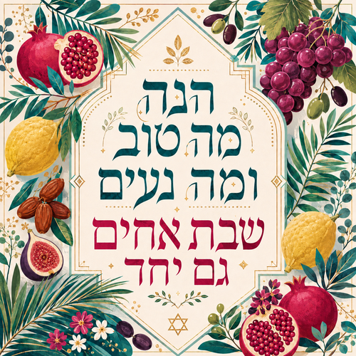 שמשונית לסוכה שבת אחים גם יחד בעיצוב פירות ארץ ישראל