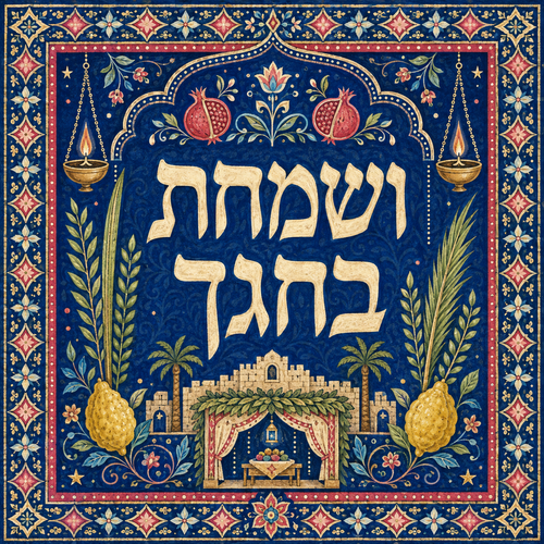 שמשונית לסוכה ושמחת בחגך בעיצוב מרוקאי־ספרדי עם רימונים ואתרוגים