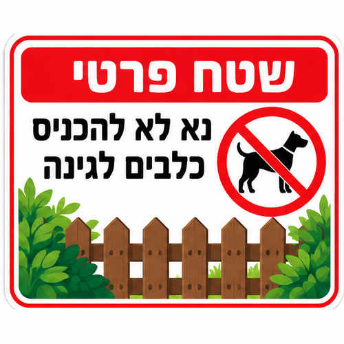 שלט שטח פרטי נא לא להכניס כלבים לגינה 40x30 ס"מ
