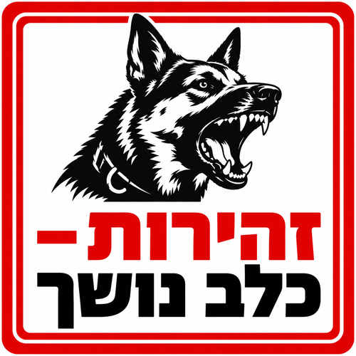שלט זהירות כלב נושך 30x30 ס"מ