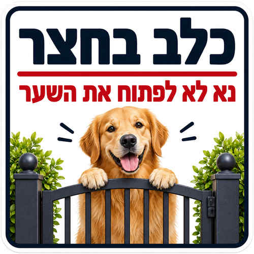 שלט כלב בחצר נא לא לפתוח את השער 30x30 ס"מ