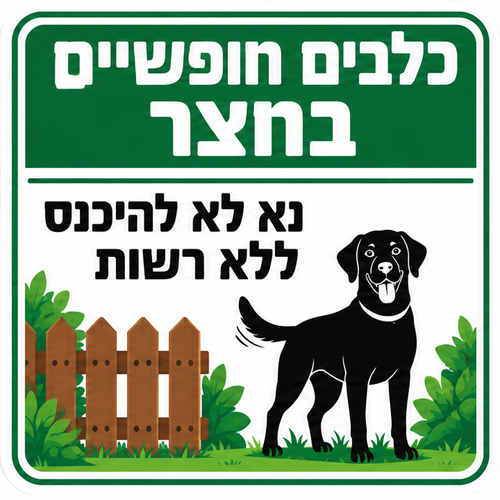 שלט כלבים חופשיים בחצר נא לא להיכנס ללא רשות 30x30 ס"מ