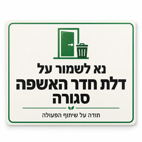 שלט נא לשמור על דלת חדר האשפה סגורה 30x40 ס"מ