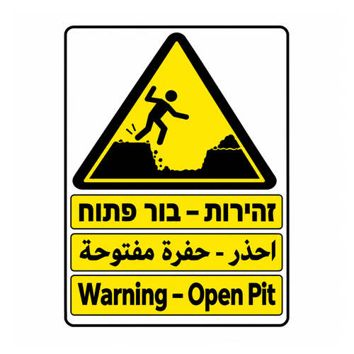 שלט זהירות בור פתוח בעברית ערבית ואנגלית