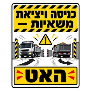 שלט כניסה ויציאת משאיות האט לאתר בנייה