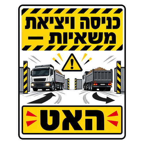 שלט כניסה ויציאת משאיות האט לאתר בנייה